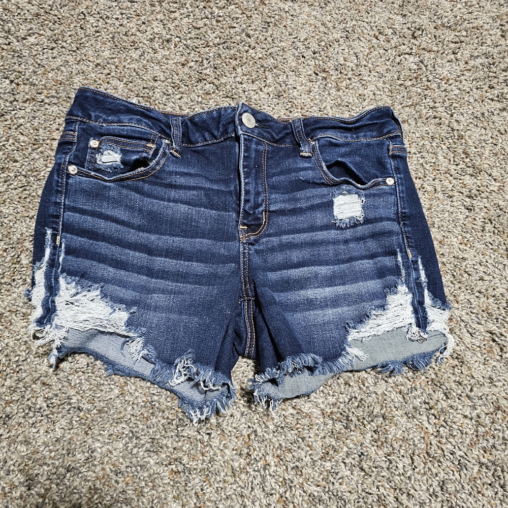 American Eagle Outfitters Dark Blue Distressed Jean Shorts